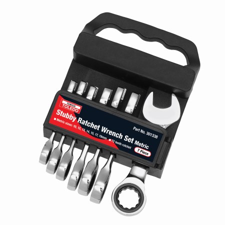 RATCHET WRENCH SET FIXED HEAD STUBBY - METRIC 7 PC. (10-19MM)